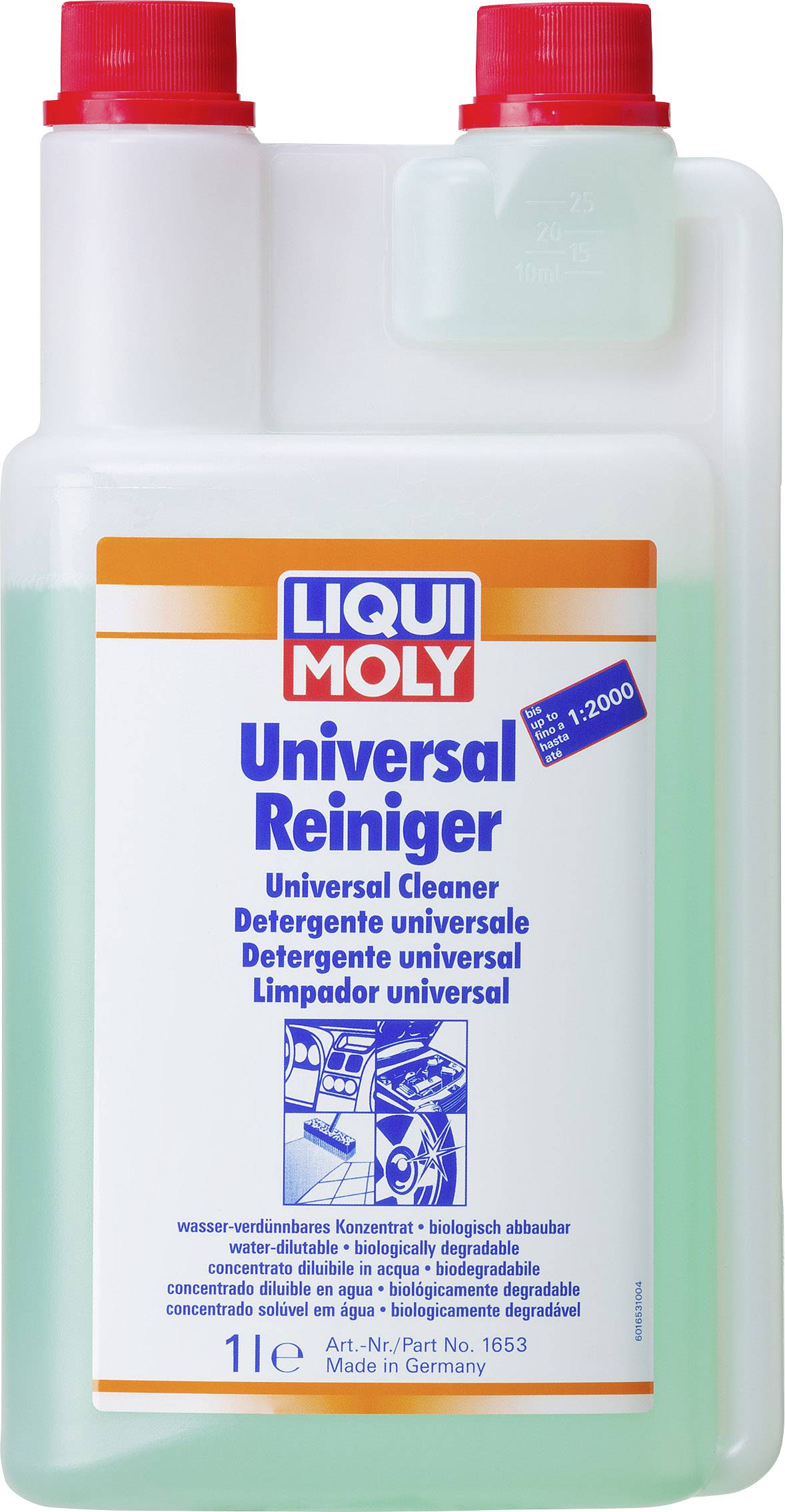 Bottle of green 'Liqui Moly Universal Cleaner', 1 litre, for versatile cleaning applications.