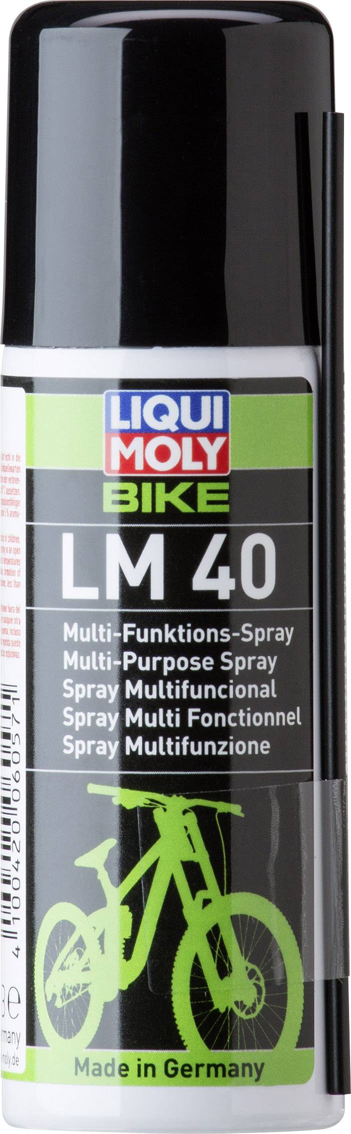 Multi-purpose spray 'Liqui Moly Bike LM 40', 200 ml spray can, for lubrication and protection during bicycle maintenance. Manufactured in Germany.