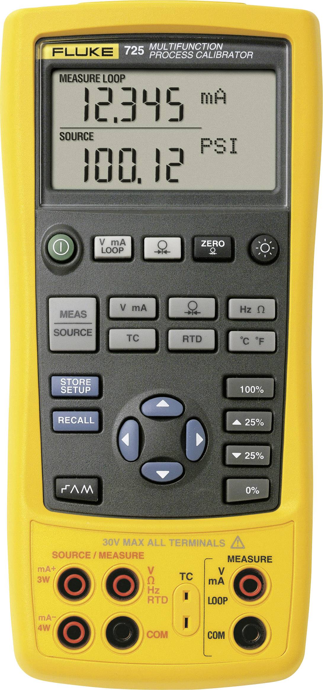Fluke 725 Calibrator Voltage, Amperage, Temperature, Resistance, Pressure, Frequency 4 x AA battery (included)