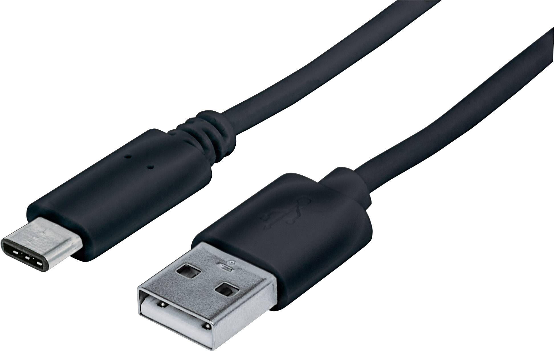 Manhattan USB cable USB 2.0 USB-C® plug, USB-A plug 1.00 m Black UL-approved 353298