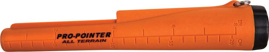 An orange metal detector with the inscription 'PRO-POINTER ALL TERRAIN'. Ideal for searching in various environments.