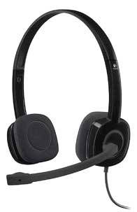 Black headset with adjustable microphone arm and padded ear cups, suitable for telephone calls or online meetings.