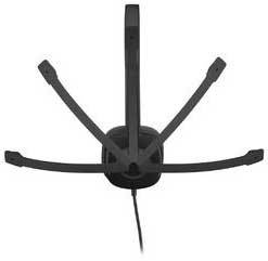 Black and white image of a ceiling fan viewed from below, showing five spreading blades and a central connection cable.