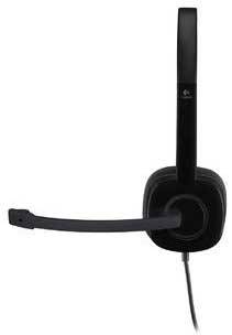 A black headset with an integrated microphone. Ideal for computer use and online communication.