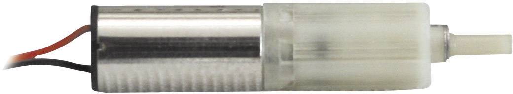 A small electric motor in a metal casing, with two cables for electrical connection and a plastic shaft for power transmission visible.