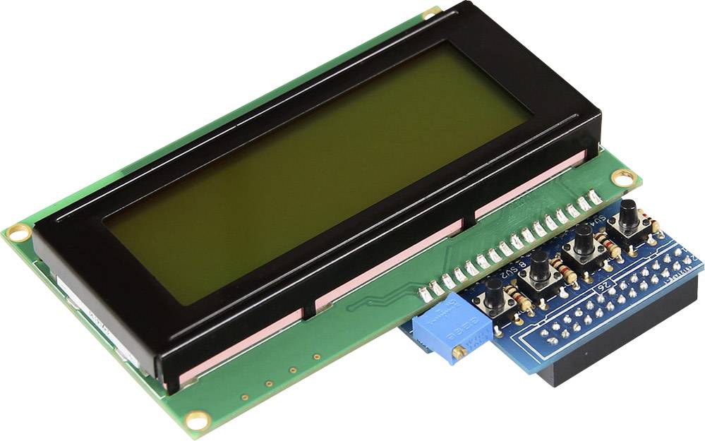 An LCD screen module with several buttons beside it, commonly used for electronic projects or microcontroller applications.