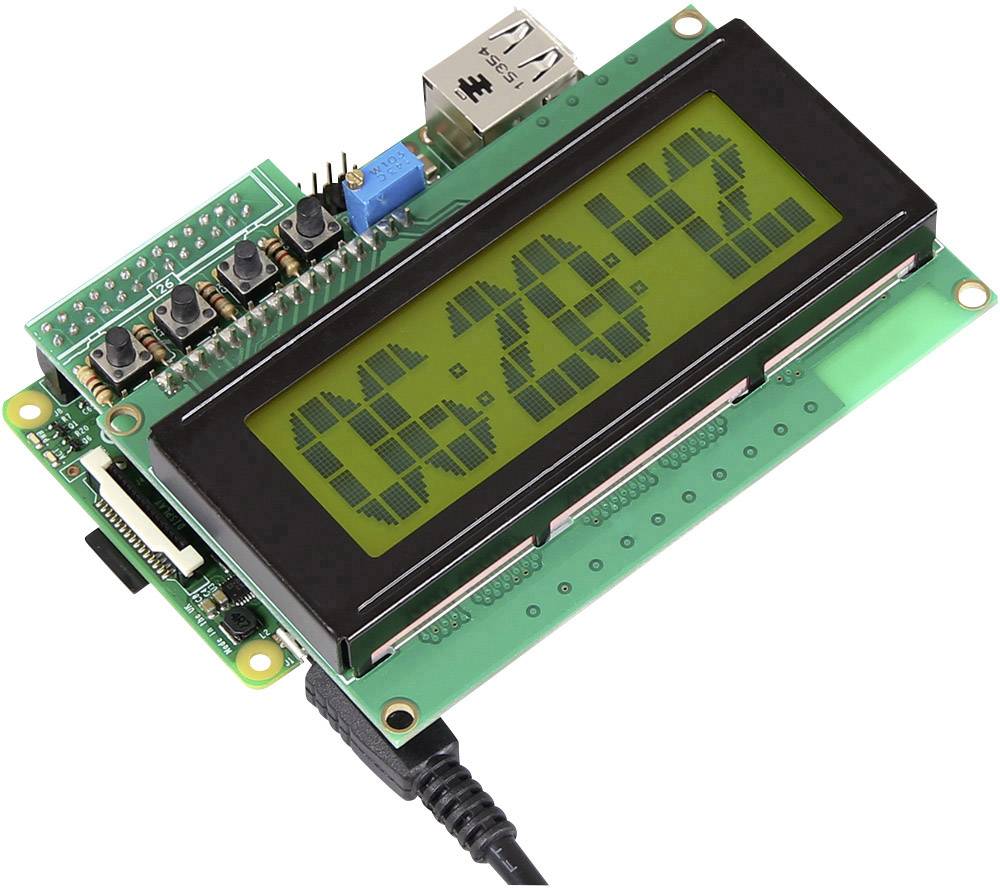 Electronic clock with green display, showing '06:20.42'. USB port and control buttons at the top.