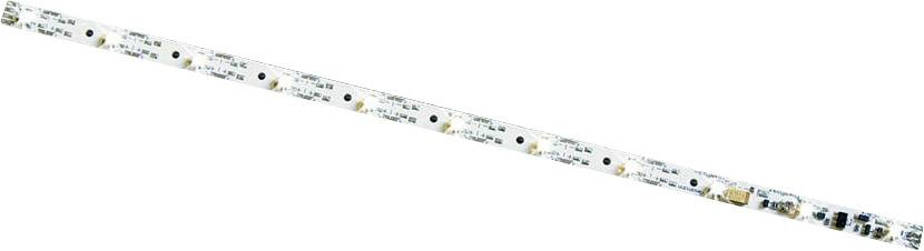 A narrow LED strip with small lights at regular intervals on a white background.