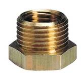 Brass reducing nipple with external thread.