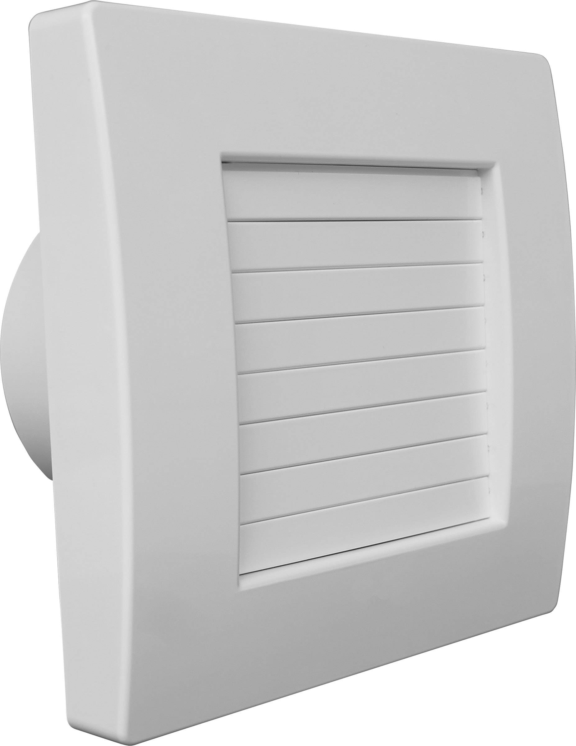 A white ventilation duct with a rectangular frame and horizontal louvres, ideal for wall mounting in ventilation systems.