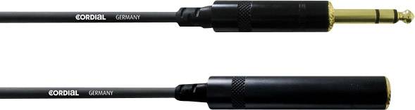 Cordial jack cable from Germany: 6.3 mm plug to socket, black; for audio connections and professional applications.