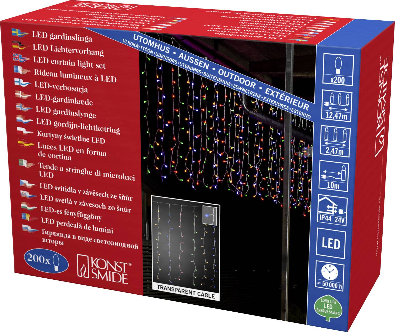 Konstsmide Curtain light Outside 24 V 200 LED (monochrome) Multi-colour (L x W x H) 12.47 m x 247 cm x 100 cm