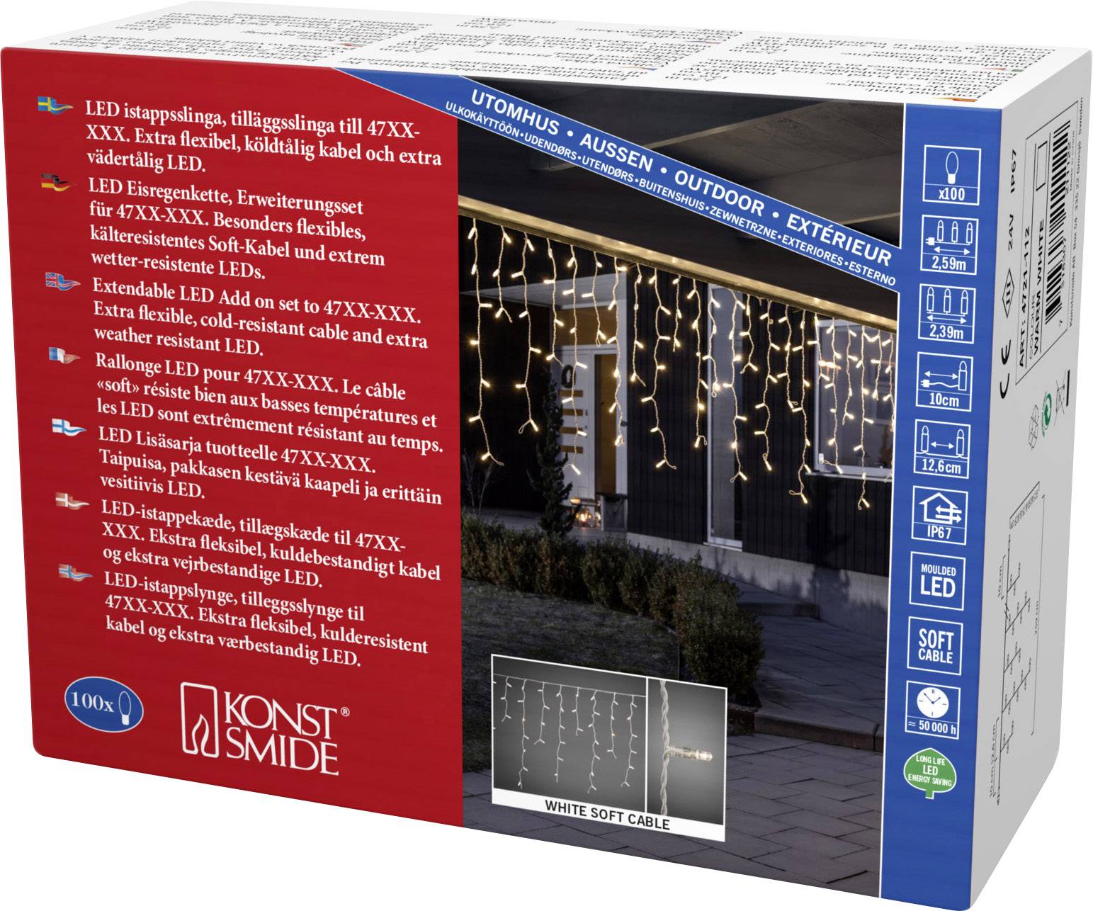 Konstsmide LED (monochrome) Curtain lighting system extensions Ice rain 24 V Curtain light Warm white