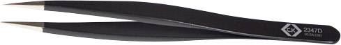 A black pair of tweezers with fine, pointed tips and a white logo inscription on the side.