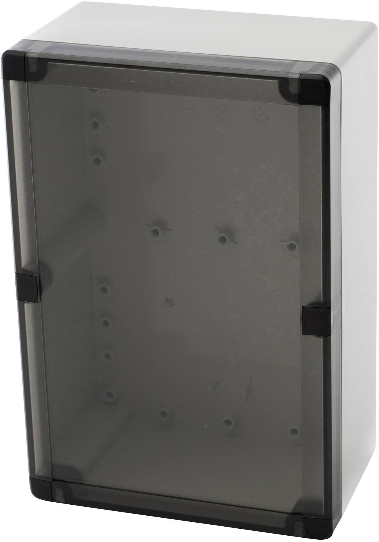 Grey plastic enclosure with transparent black lid, suitable for electronic projects.