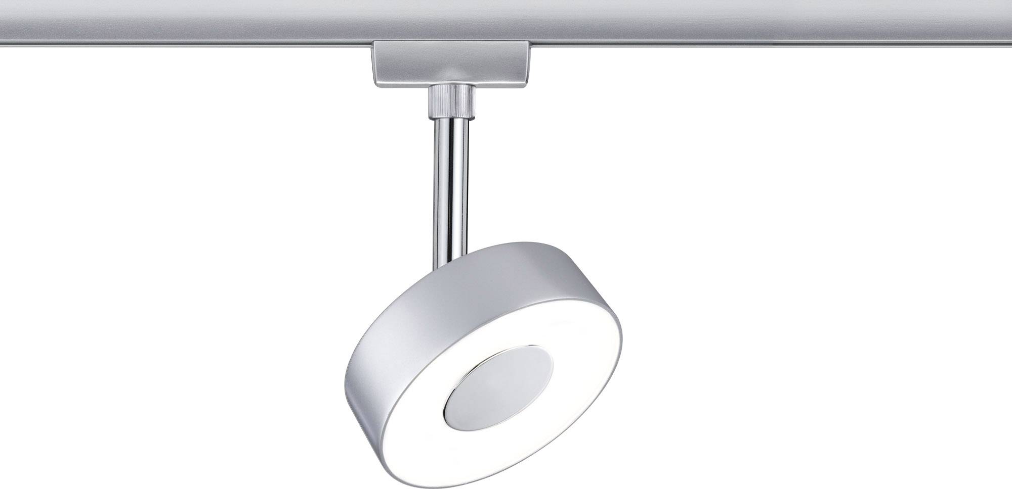 Ceiling spotlight with a round, adjustable light head on a track, modern and minimalist. Ideal for targeted lighting.