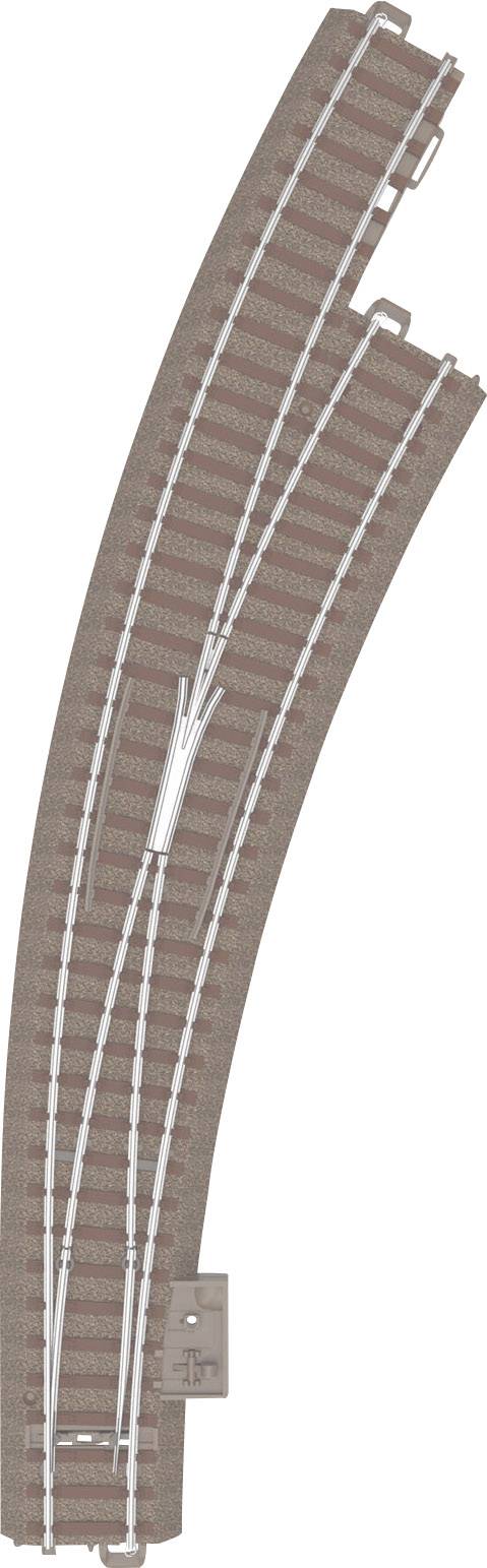 Curved model railway track with two points. Suitable for H0 gauge, showing details of rail geometry and point connections.