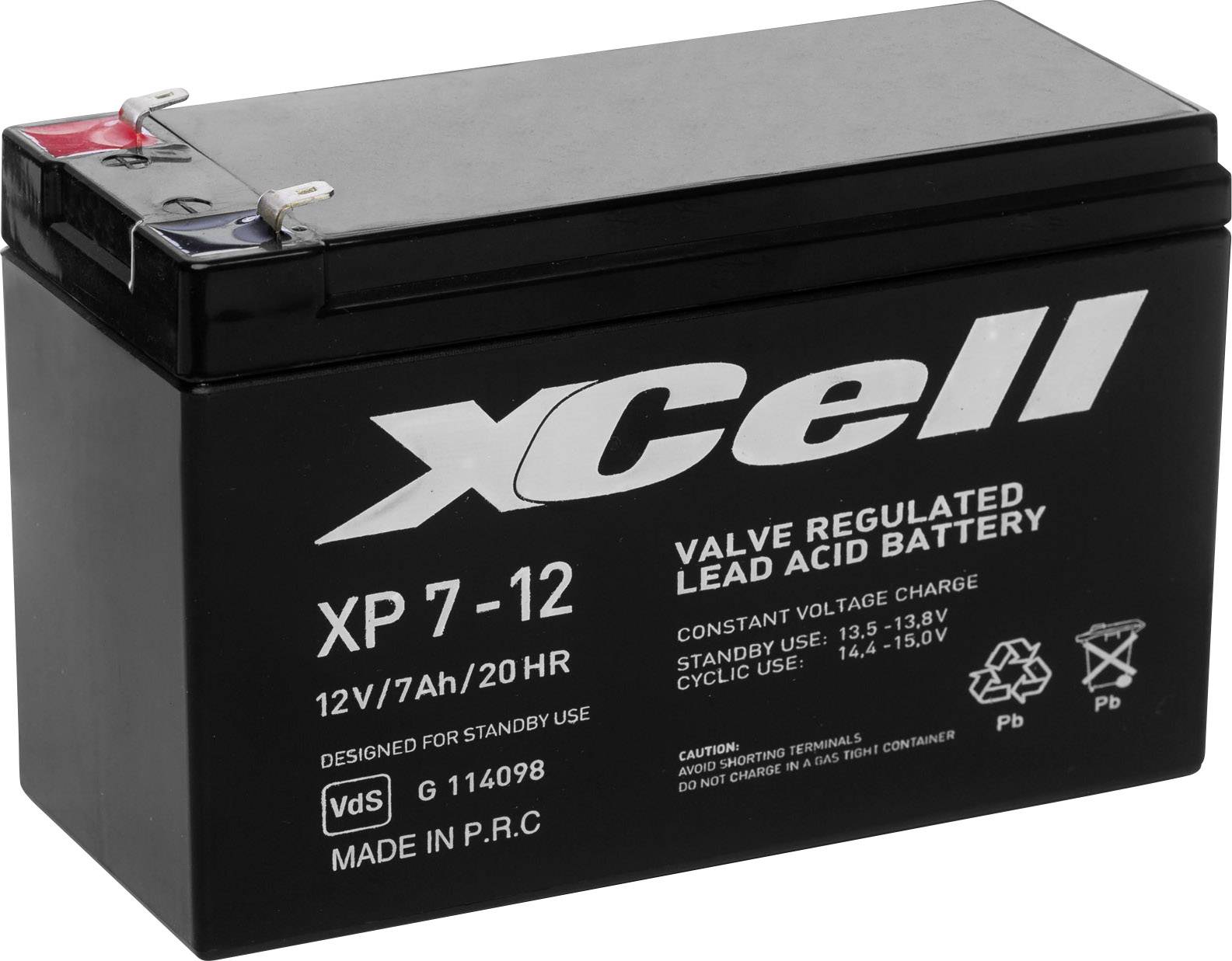 XCell XP712F2 XCEXP712F2 VRLA 12 V 7 Ah AGM (W x H x D) 151 x 94 x 65 mm 6.35 mm blade terminal Maintenance-free, VDS certificate