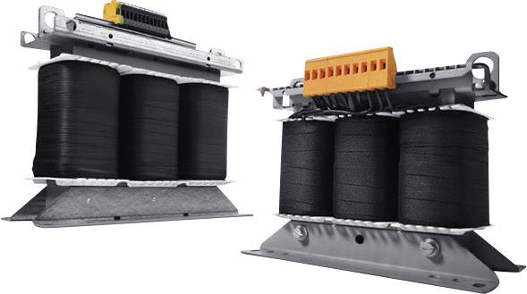 Two electrical terminal blocks with black windings and orange connections. They are used for electrical power redistribution and connection.