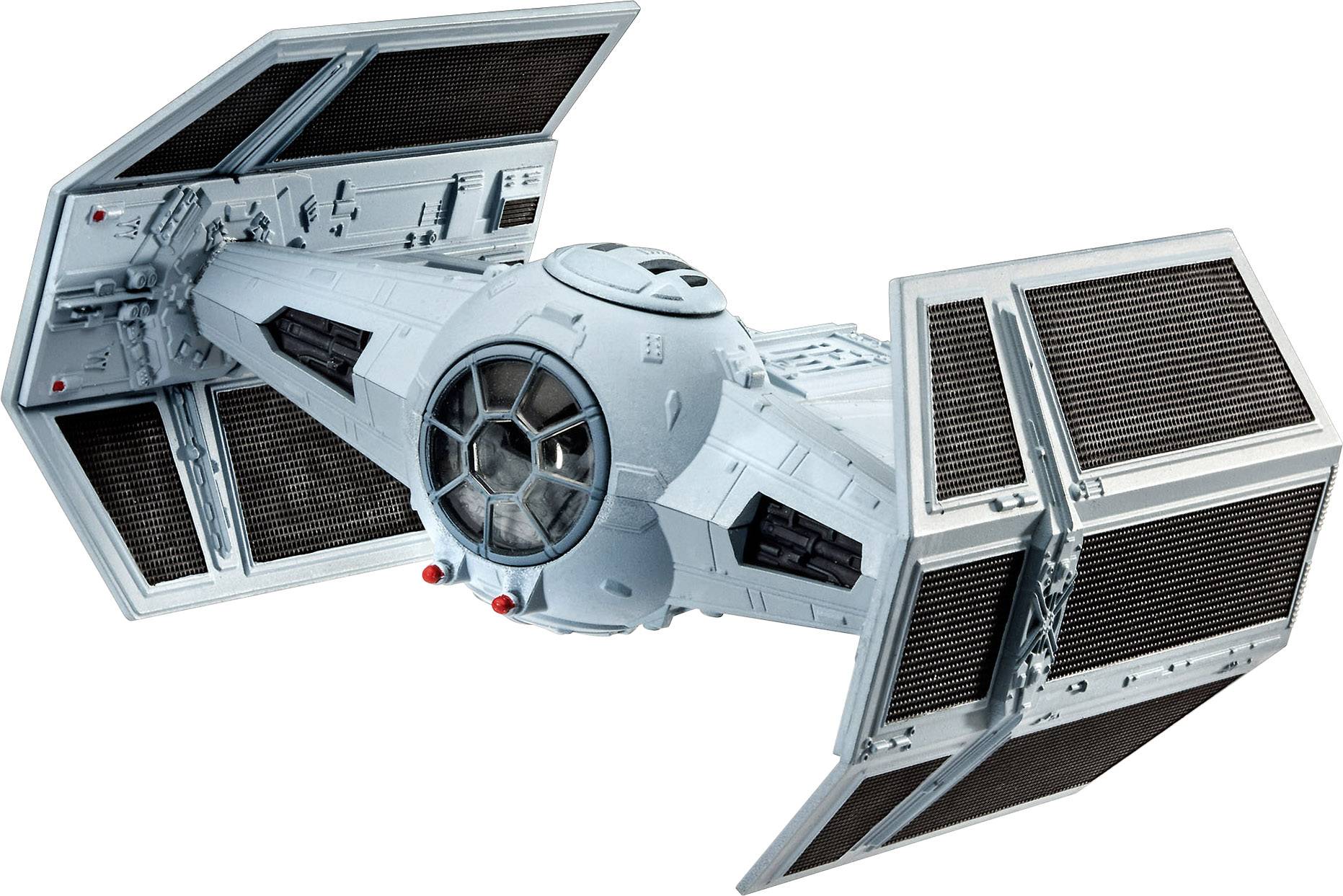 A grey spacecraft with angular wings and a spherical cockpit flies through space.
