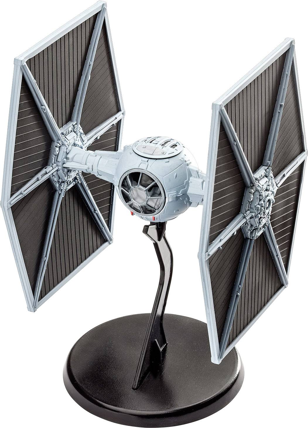 A model of a spacecraft with two large, vertical wings on the sides and a spherical cockpit in the centre.