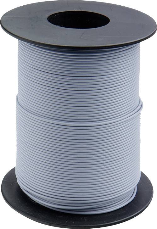 A reel with blue-grey wire, wound onto a black spool, shows a supply of electrical cables for installations.