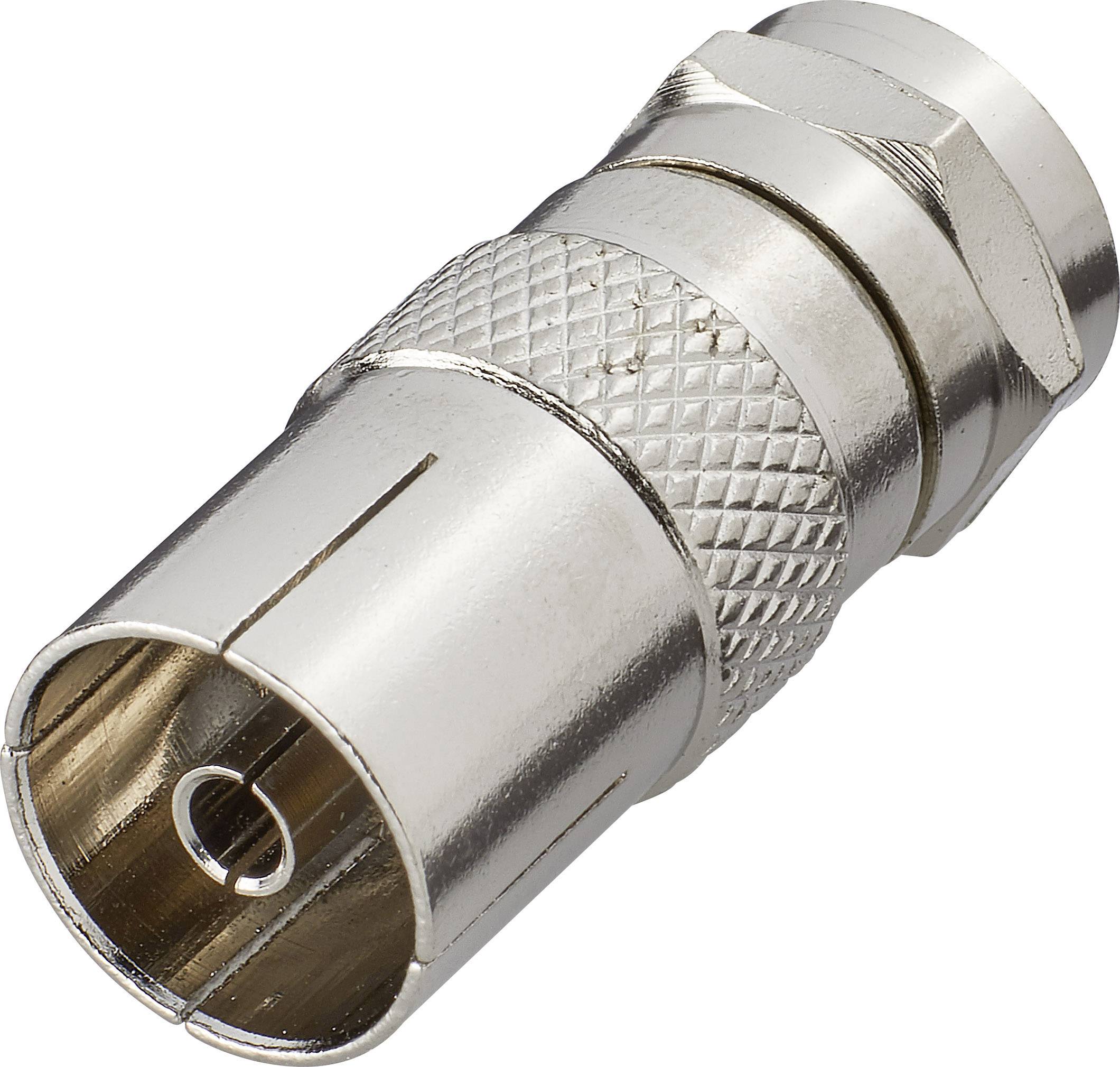 A silver coaxial cable connector with a knurled handle for improved grip, commonly used in aerial and cable installations.