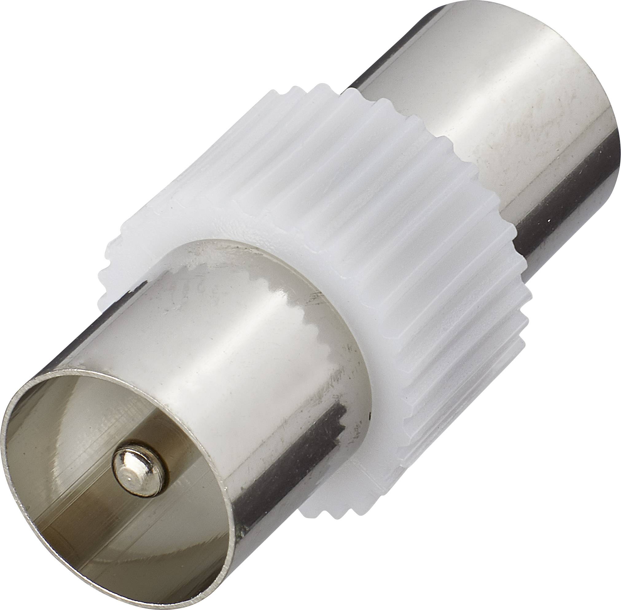 Coaxial plug with white plastic thread, used for connecting antenna cables.