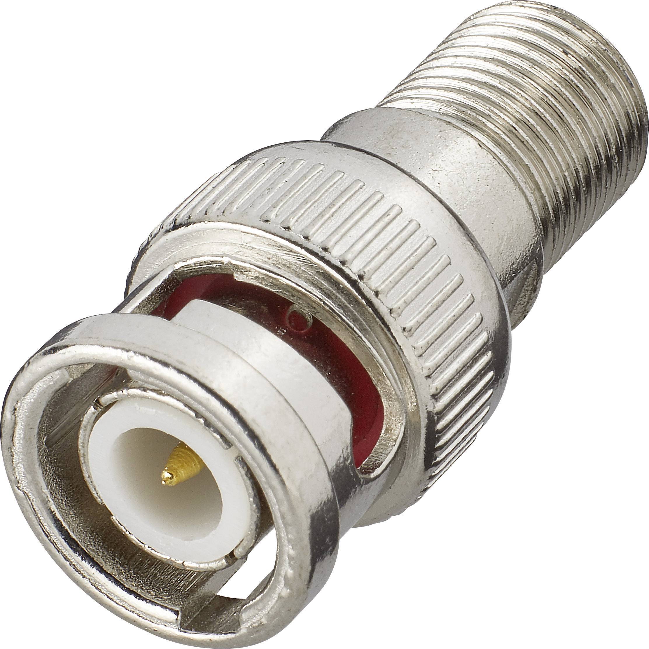 A coaxial connector adapter with a metal housing that enables connection between different cable types.