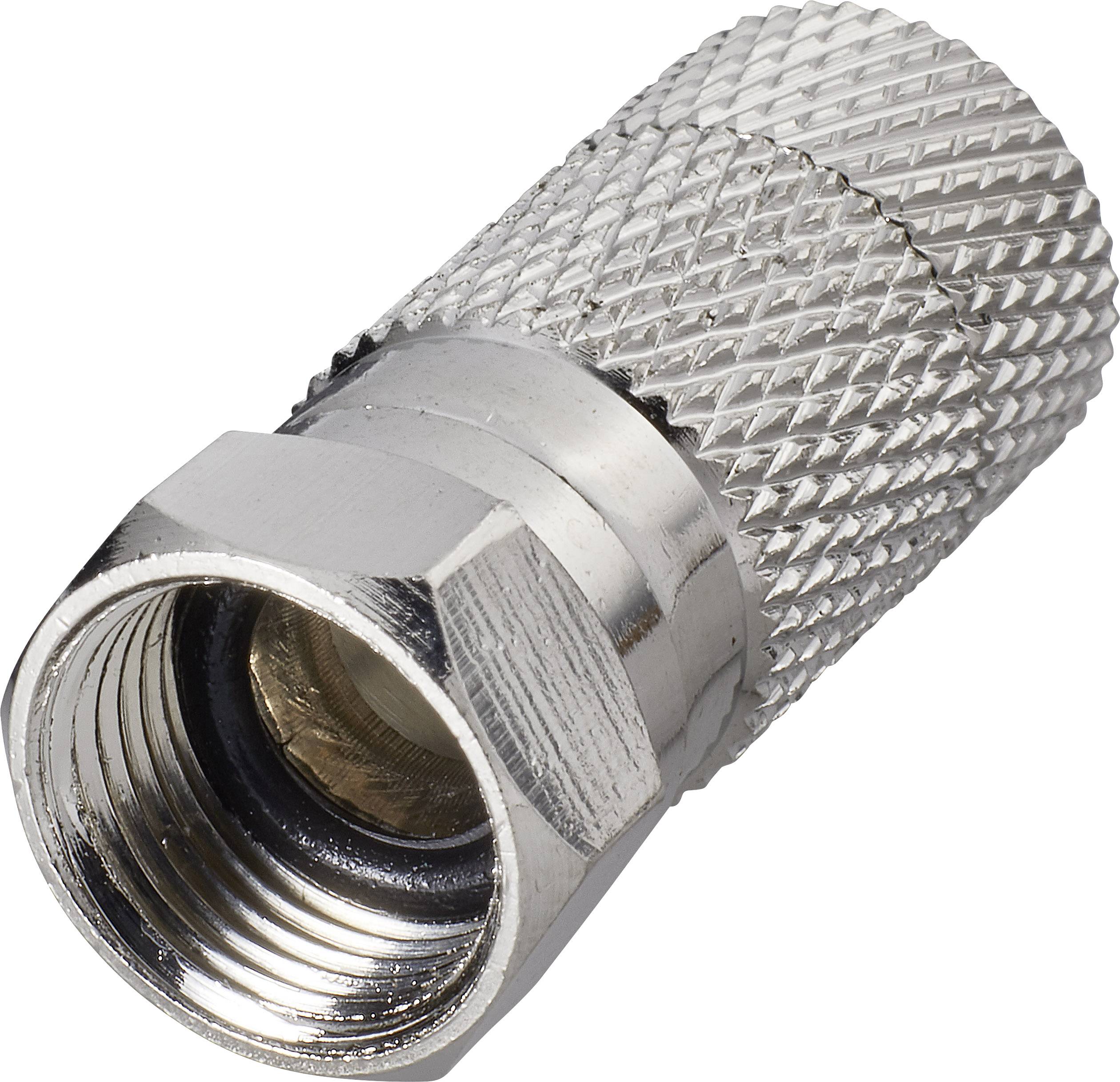 A silver coaxial plug with a knurled grip, typically used for antenna cable connections.