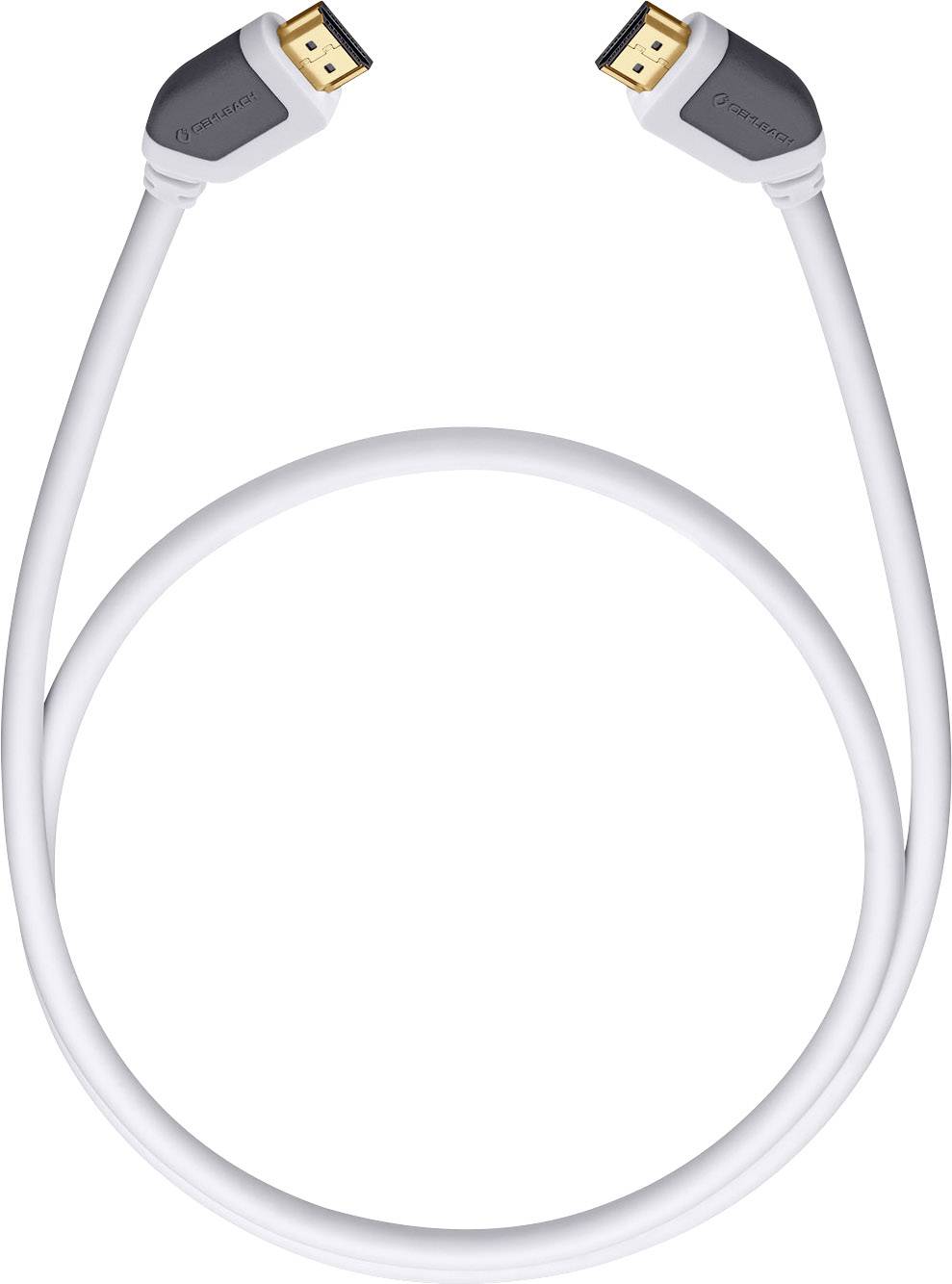 White HDMI cable with two identical connectors.