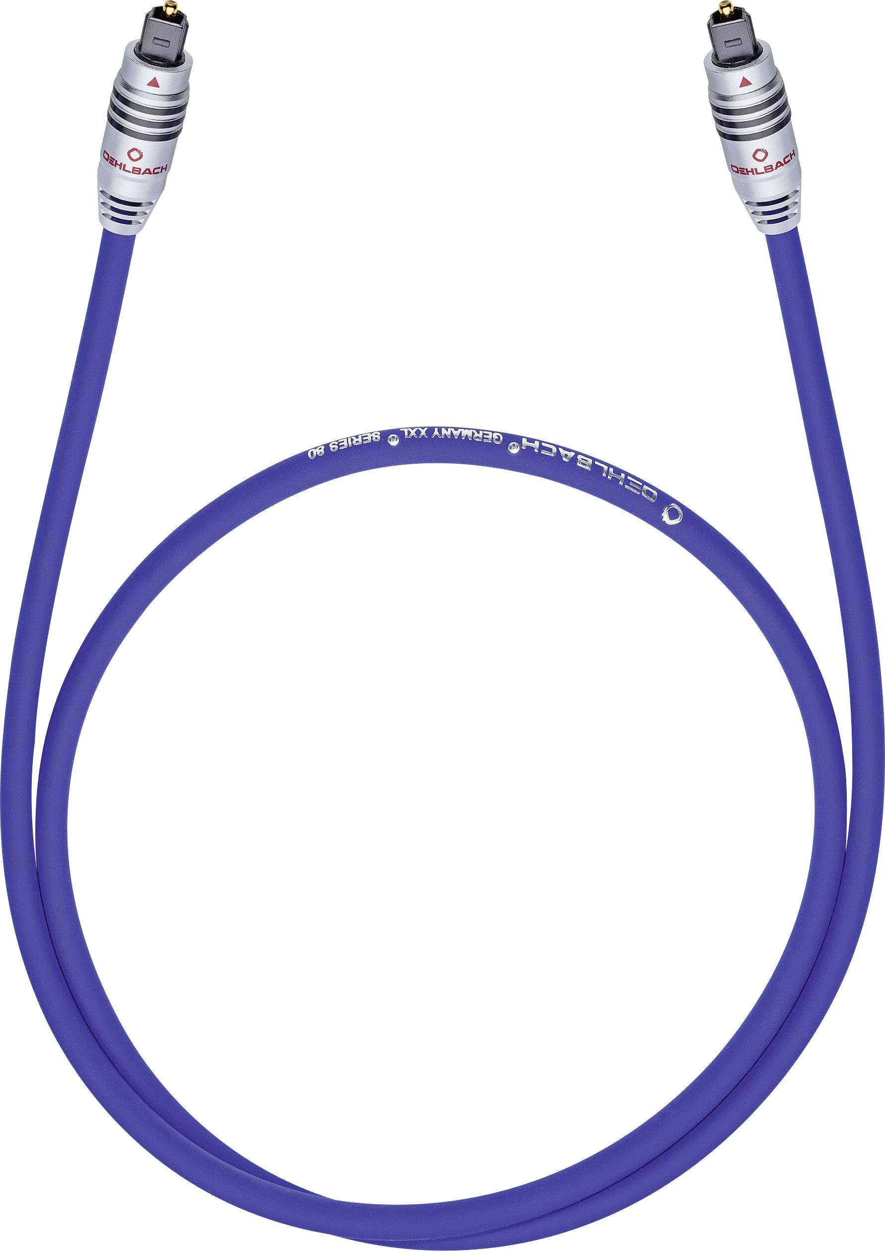 Blue optical cable with two silver connectors.