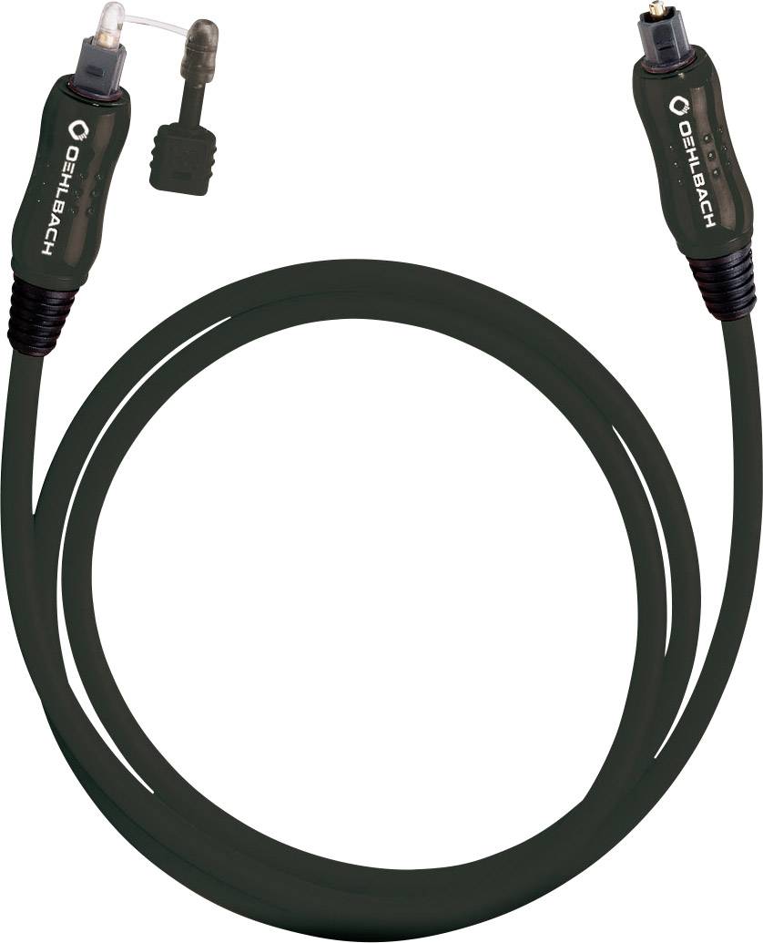 An optical audio cable with TOSLINK connectors at both ends. It is suitable for digital audio transmission, black and coiled in a spiral shape.