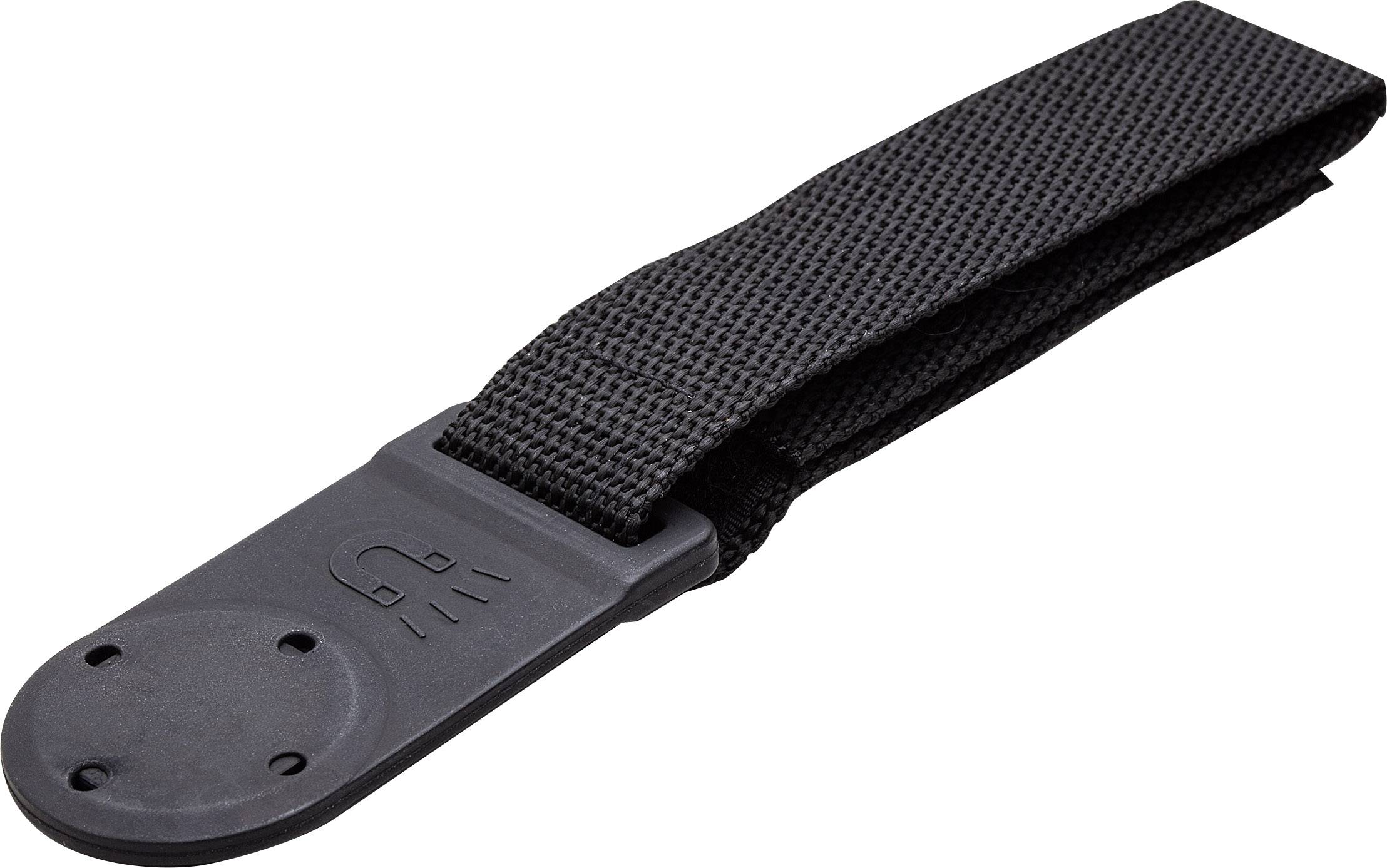 Black cable tie with plastic fastener, suitable for bundling cables or other items.