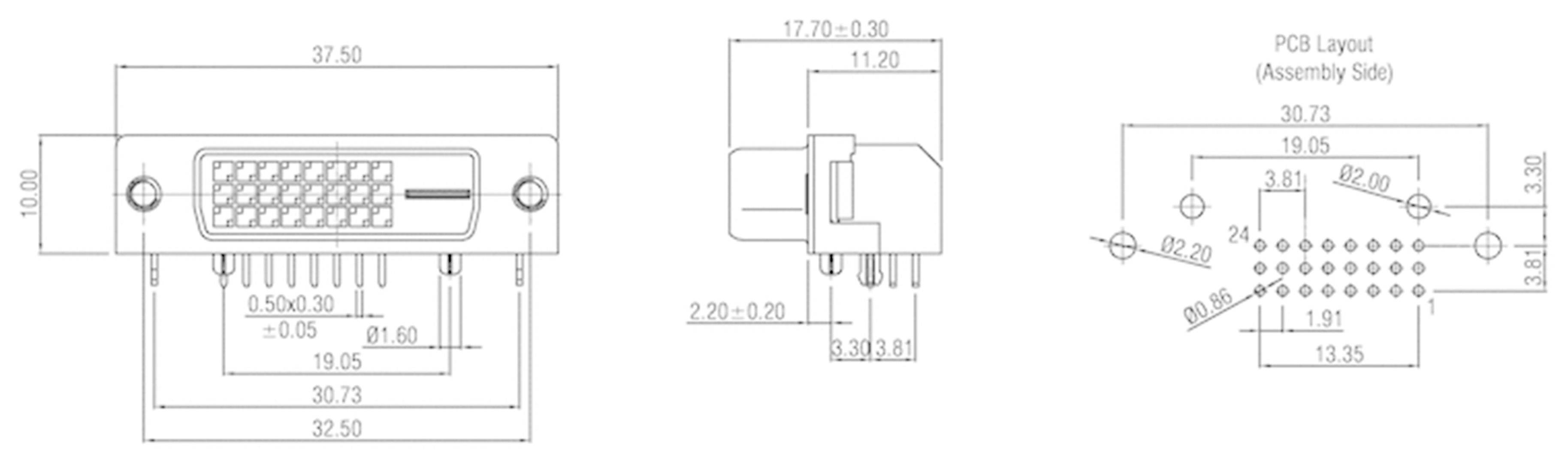 W & P Products 507-29-2-2-20 DVI connector Socket, horizontal mount Number of pins: 29 Silver