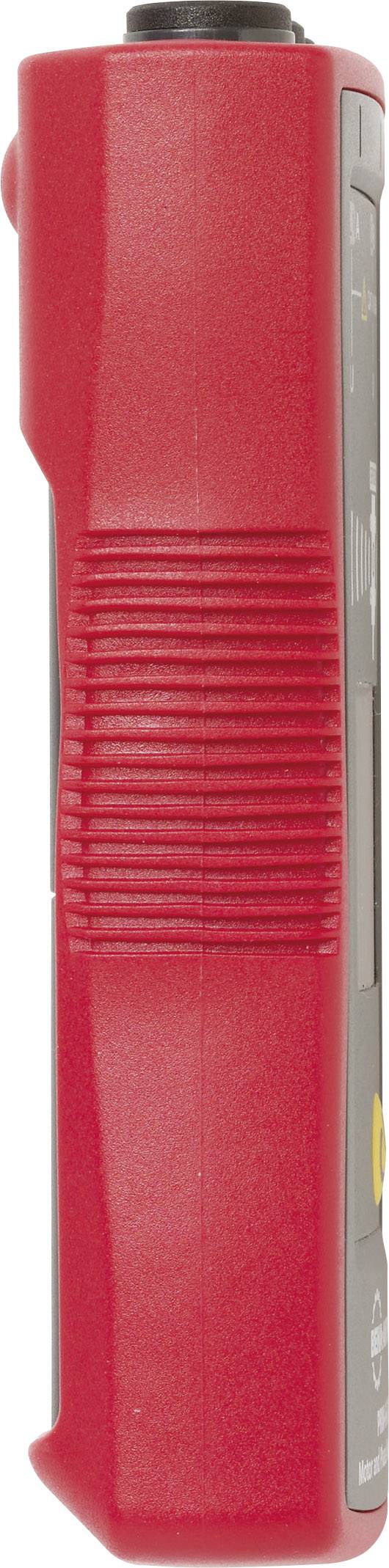 A red vehicle testing device in side view with a ribbed surface and black control elements.