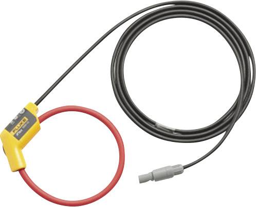 A flexible current sensor with a yellow head and a red measuring cable, connected to a long black cable.