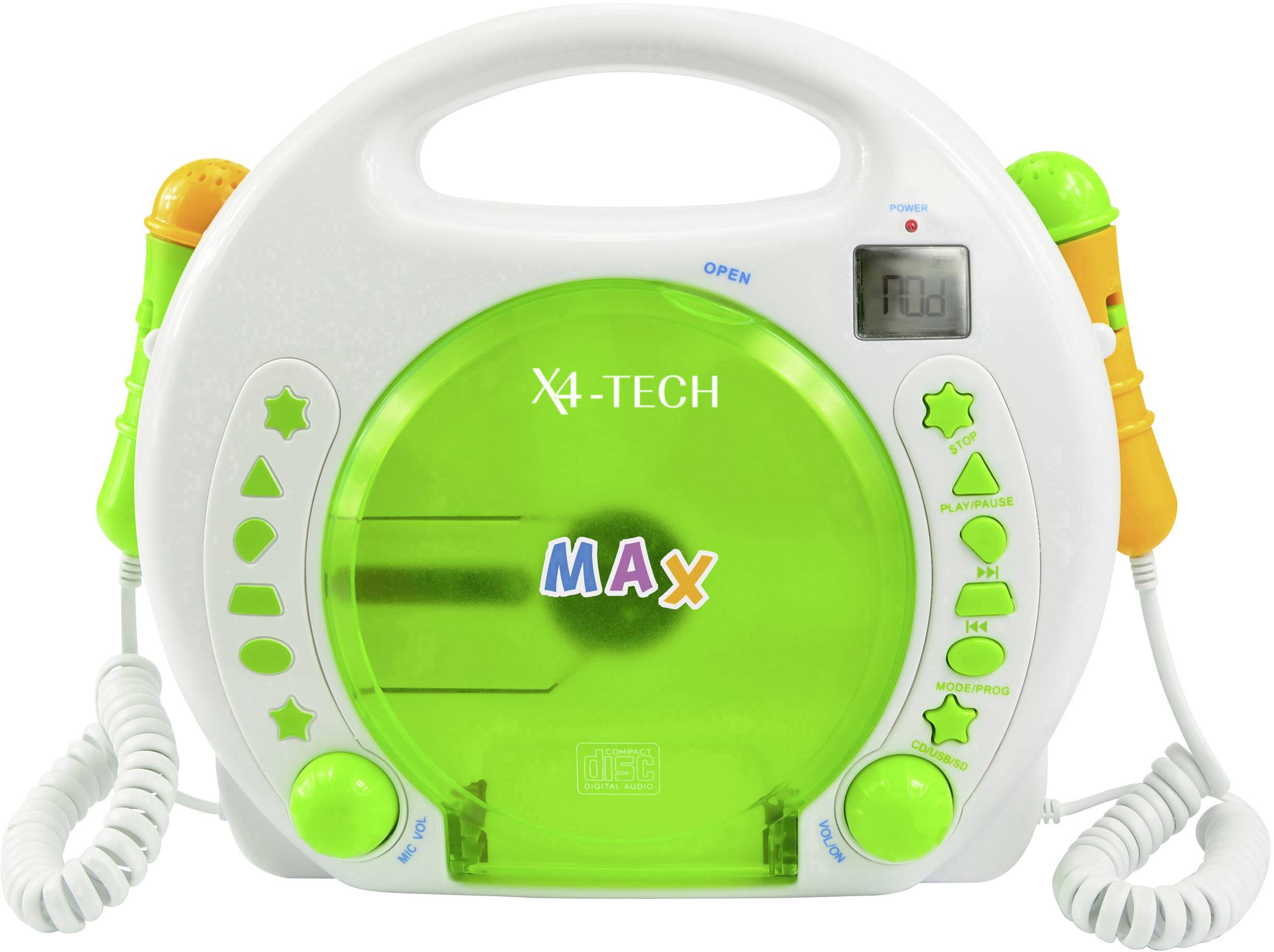X4 Tech Bobby Joey Kids CD player CD, SD, USB Incl. karaoke function, Incl. microphone White, Green