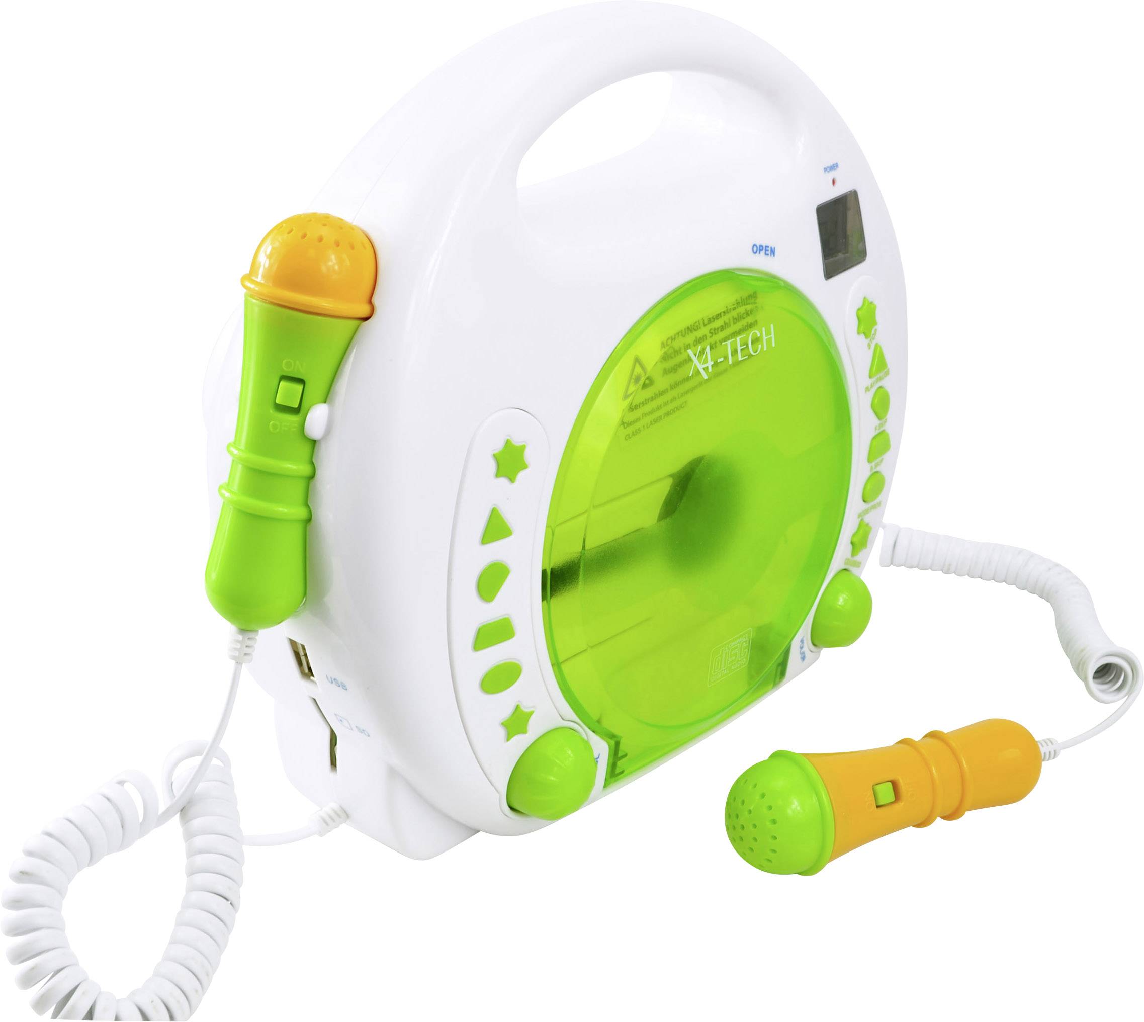 X4 Tech Bobby Joey Kids CD player CD, SD, USB Incl. karaoke function, Incl. microphone White, Green