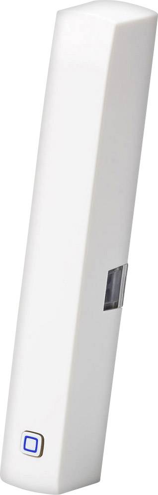 A white rectangular sensor or device with a blue square display panel at the front.