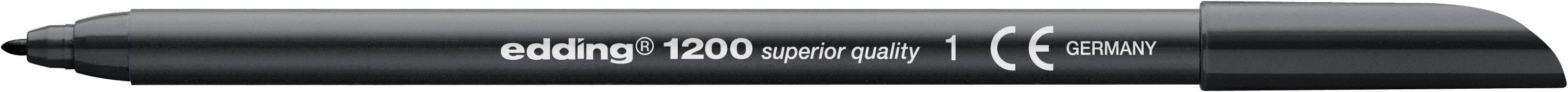 A black felt-tip pen with the inscription 'edding 1200' and 'marker pen', also showing the CE marking.