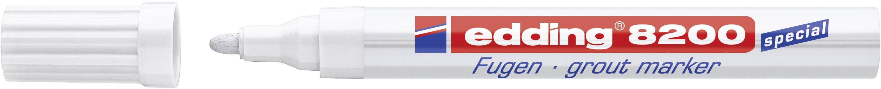 A white grout marker with removed cap, brand 'edding 8200'.