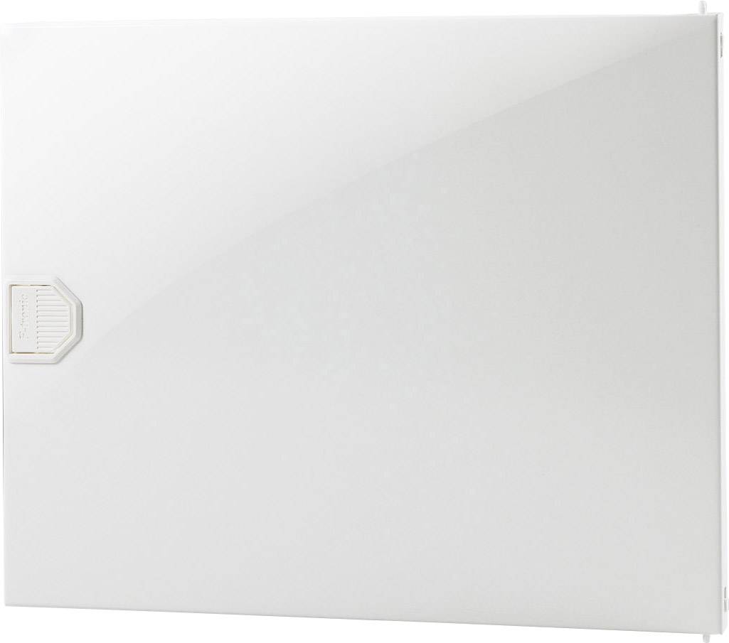 Large white box with a small, mounted square on the left side.