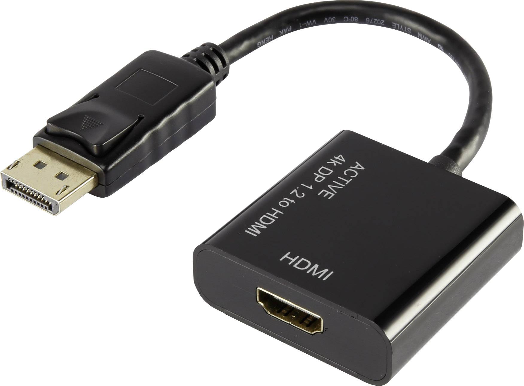 'DisplayPort to HDMI Adapter': A black cable with a DisplayPort plug and HDMI socket, for connecting devices with different ports.