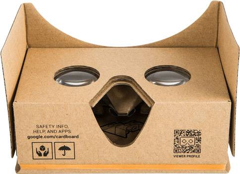 Cardboard Google Virtual Reality Viewer. Two lenses are visible. QR code on the left, URL text hint on the right.