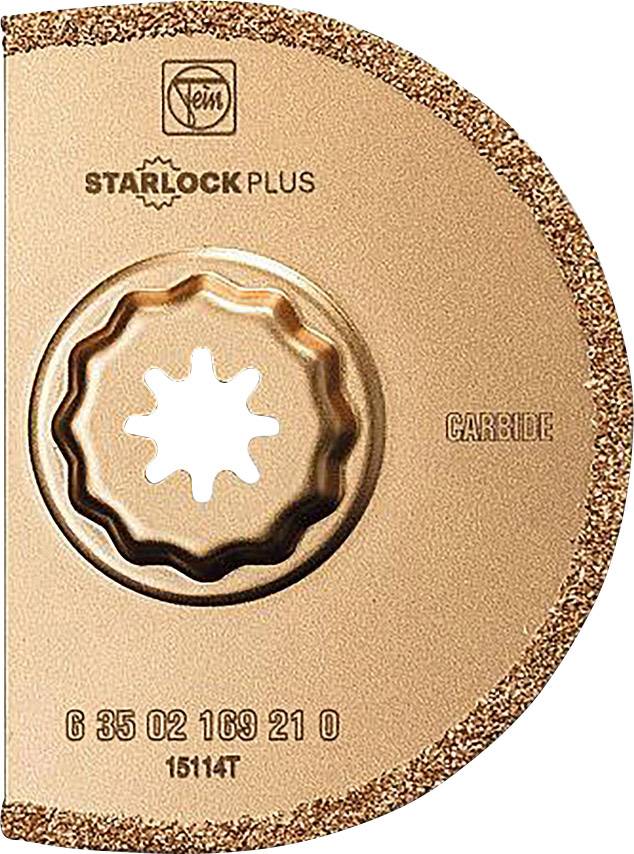 Saw blade for oscillating multi-tool, Starlock Plus, semi-circular, with carbide coating, suitable for tiles.