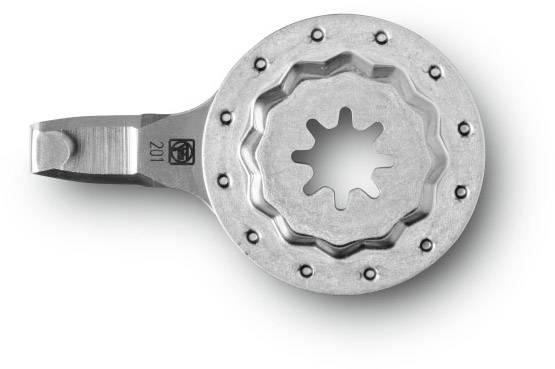 A silver gear-like metal tool with a star-shaped centre and serrated edges, suitable for technical applications.