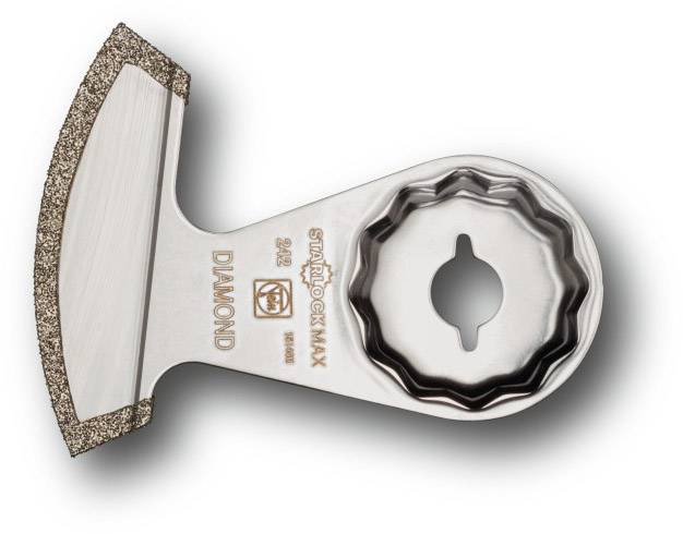 Multifunctional diamond-coated saw blade for oscillating tools; precise corners and universal mounting.