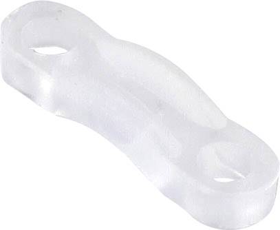 Plastic housing component with two drilled holes, typically used for connection purposes in mechanical or electrical applications.