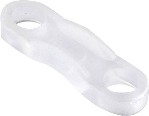 A white plastic connector with two oval holes, likely used for mechanical or technical connections.